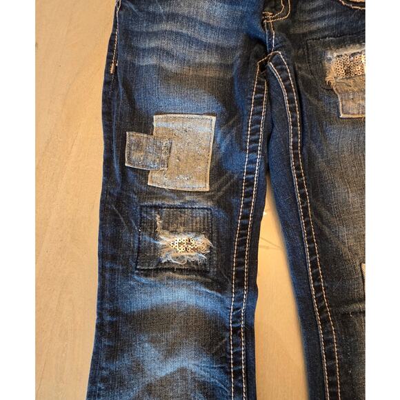 Miss Me Women's Denim Boot Jean SZ 26 Sequin Patchwork Y2K Low Rise - Picture 6 of 11